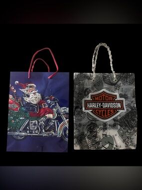2 Vtg Harley Davidson Christmas Gift Bags Santa Motorcycle Hallmark Licensed